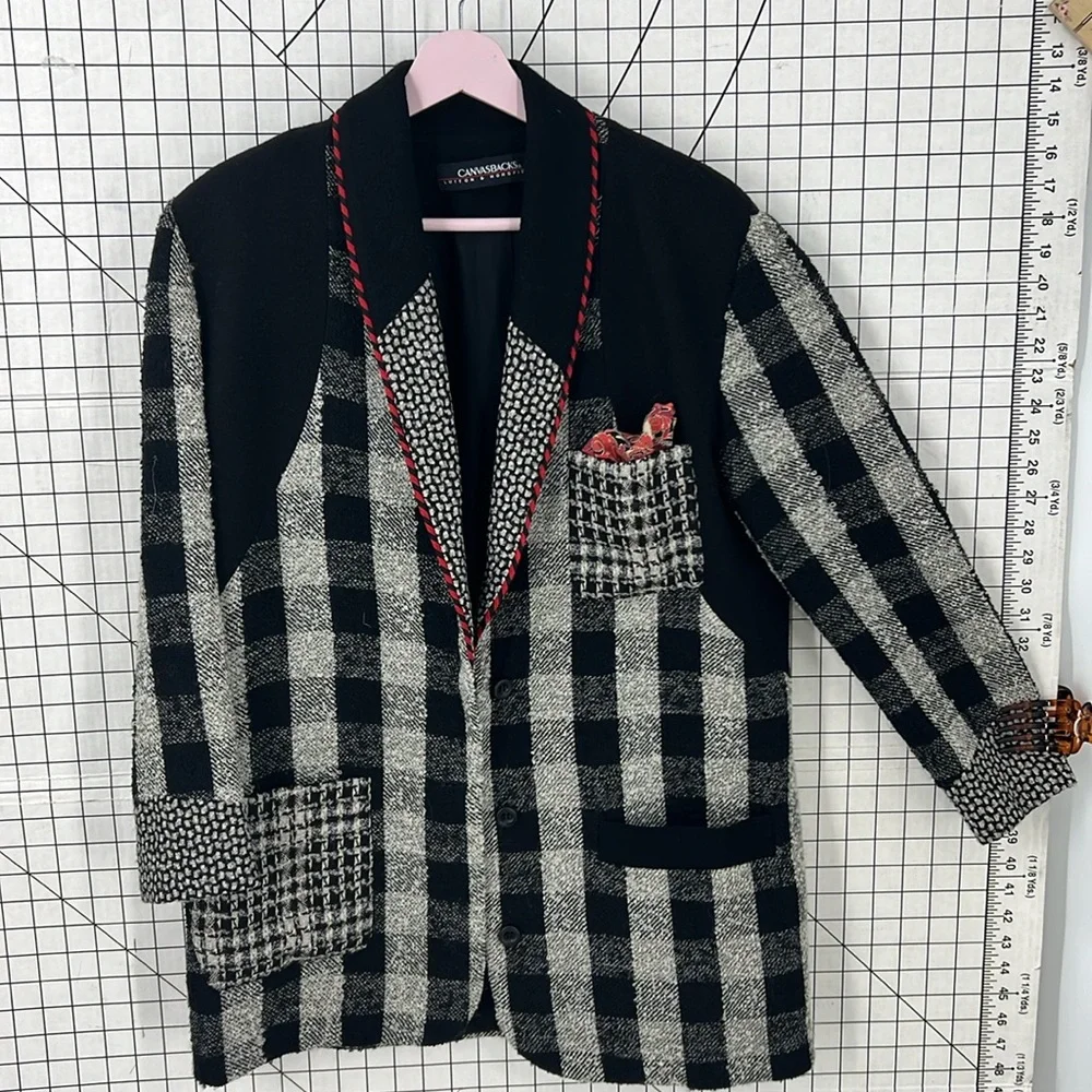 Canvas backs Lutton & horsField vintage check print art wear wool blend blazer M - Picture 10 of 14